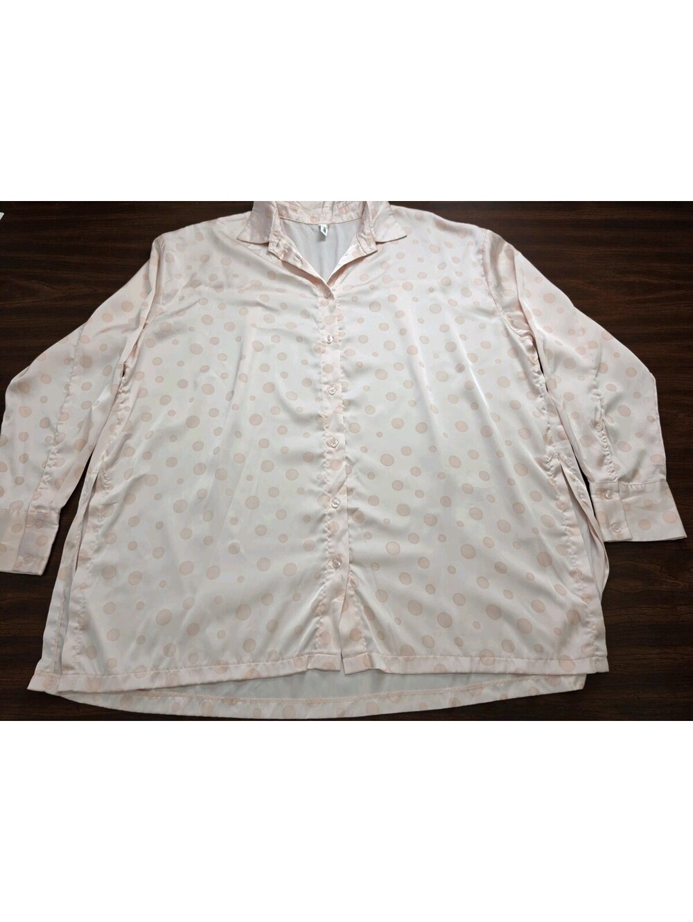Glam Medium Light Pink Polka Dot Long Sleeve Button Down Blouse Retro Chic Shirt